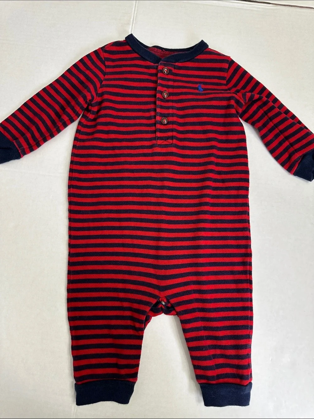 Ralph Lauren Baby One Piece Bodysuit Red Navy Stripes Snap Button 6 Months